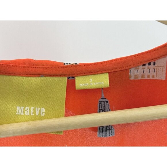 Anthropologie Maeve Aurelie Orange Travel Eiffel Tower Blouse Ruffles Sz 2, Boho - Picture 5 of 11